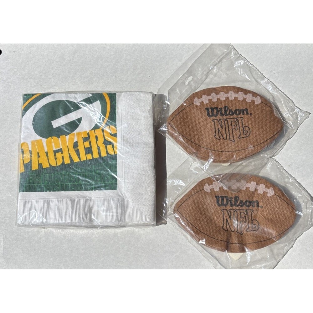 Vtg Hallmark NFL Football Shaped Napkins 2 Pkgs & 1 Pkg Green Bay Packers 1997